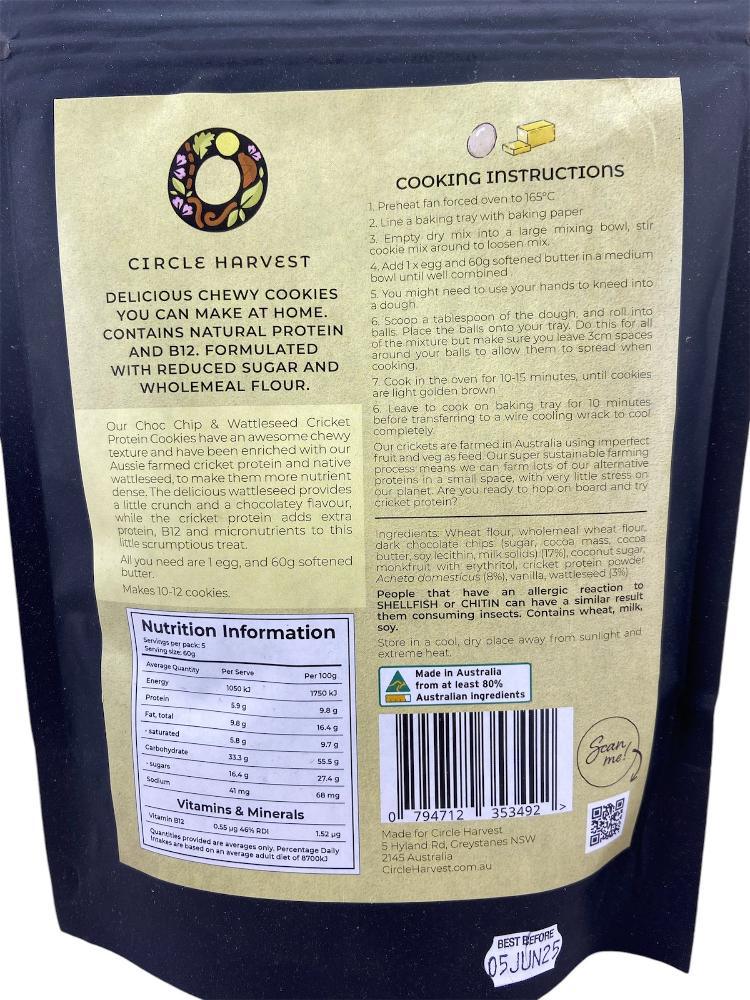 Circle Harvest Choc Chip and Wattleseed Cookie Mix with Cricket Protein 300gm - Image 3