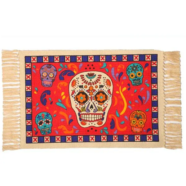 Day of the Dead cotton placemat - Calavera Sugar Skull on Red