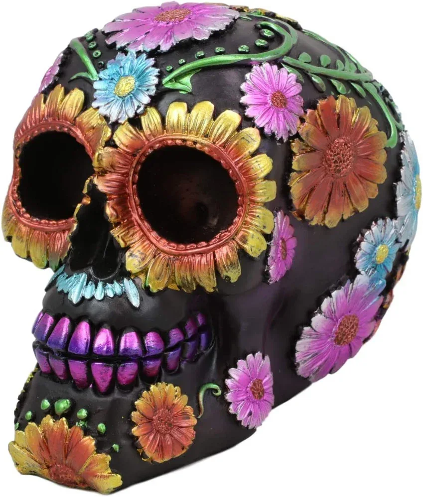 Day of the Dead Hand Painted Sugar Skull - multi flowers - Image 2