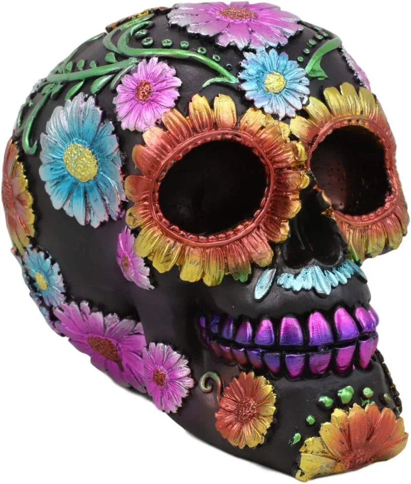 Day of the Dead Hand Painted Sugar Skull - multi flowers - Image 3
