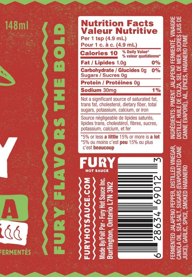Fury Sriracha Jalapeno Garlic Hot Sauce 148ml (5oz) - Image 2