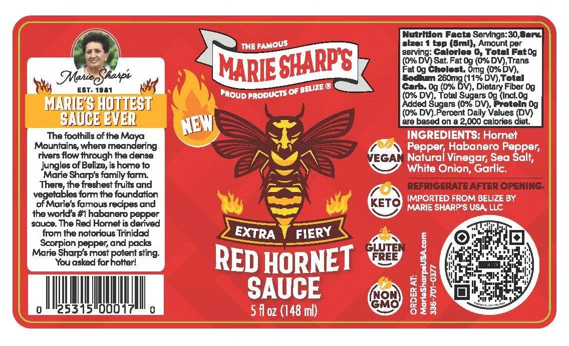 Marie Sharps Red Hornet Pepper Sauce 148ml (5oz) - Image 2