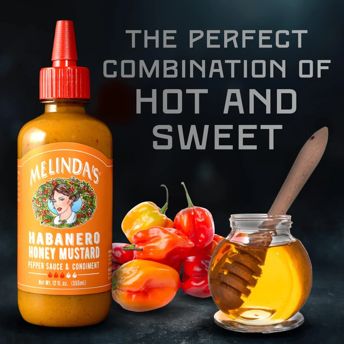 Melindas Hot Habanero Honey Mustard Pepper Sauce 355ml - Image 2