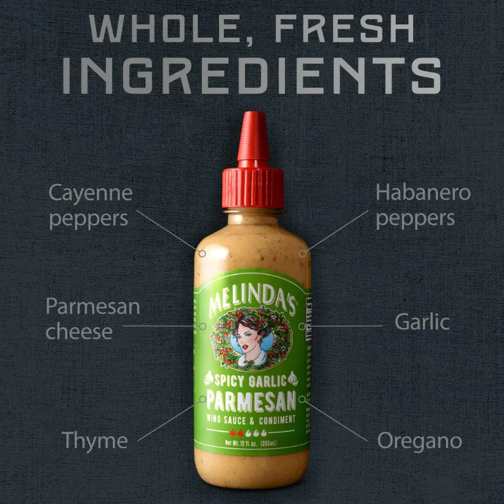 Melindas Wing Sauce Spicy Garlic Parmesan 355ml - Image 2