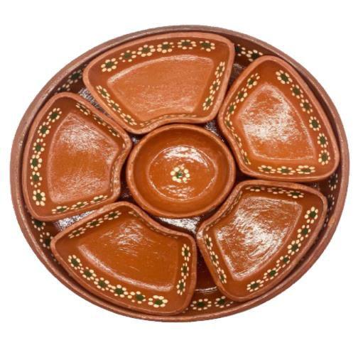 Mexican Earthenware Barro Botanero (6 segment serving plate)