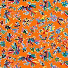 Mexican Oilcloth Table Cover - Otomi Design on Orange - Image 3