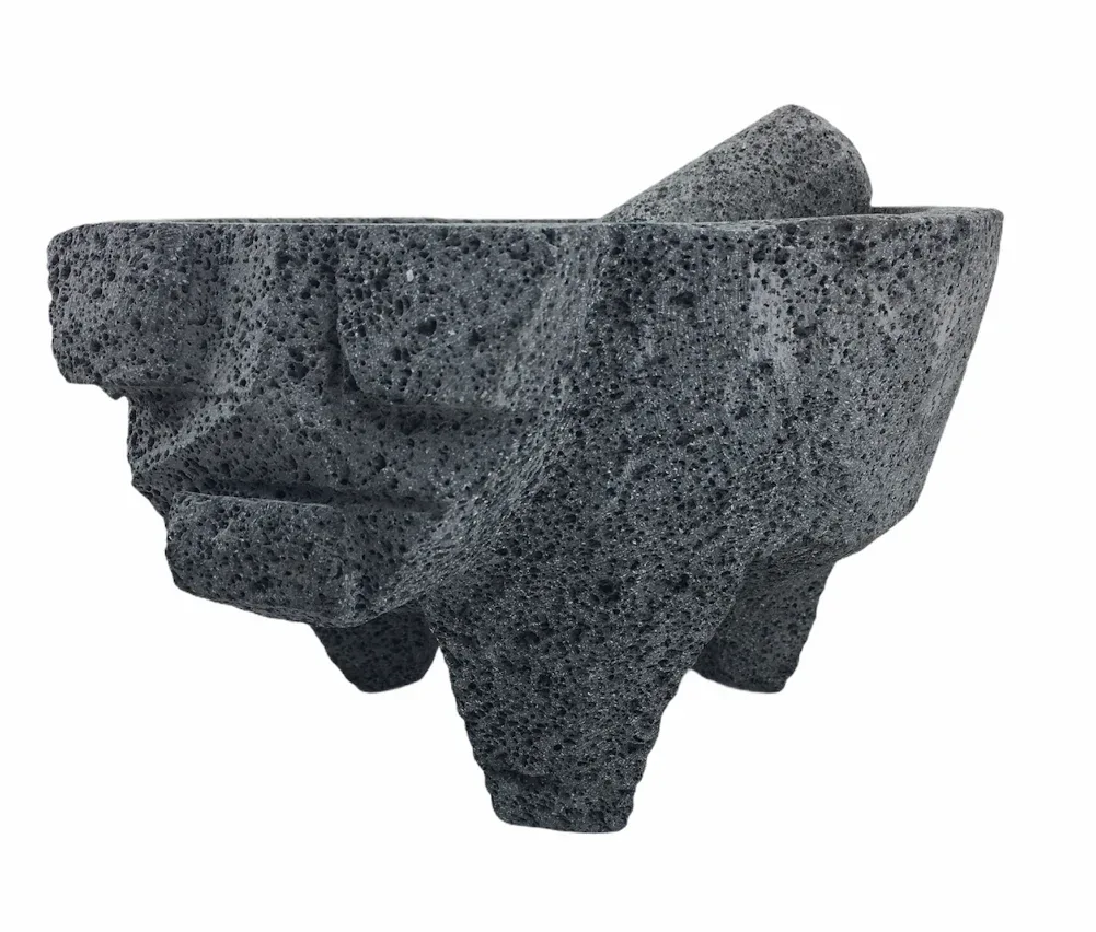 Molcajete mortar and pestle - natural Mexican volcanic stone with pig motif - Image 3