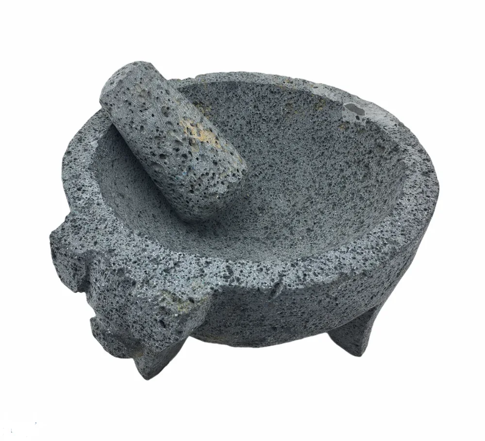 Molcajete mortar and pestle - natural Mexican volcanic stone with pig motif - Image 4