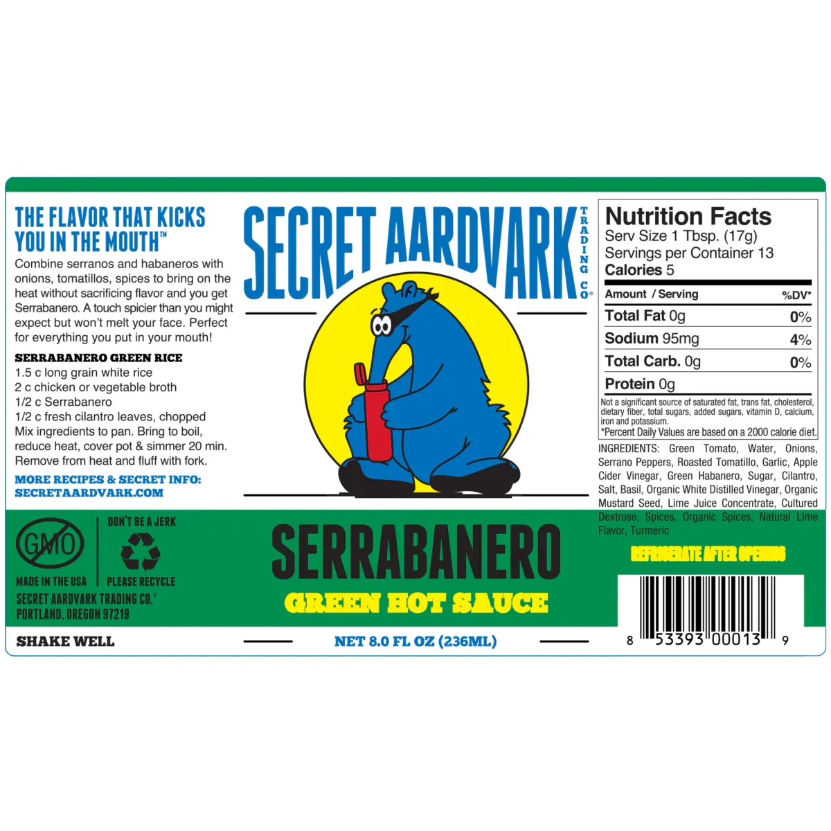 Secret Aardvark Serrabanero Hot Sauce 236ml (8oz) - Image 2