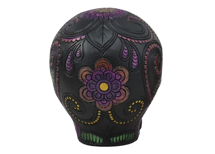 Day of the Dead Hand Painted Day of the Dead Black Metallic Skull - Image 2