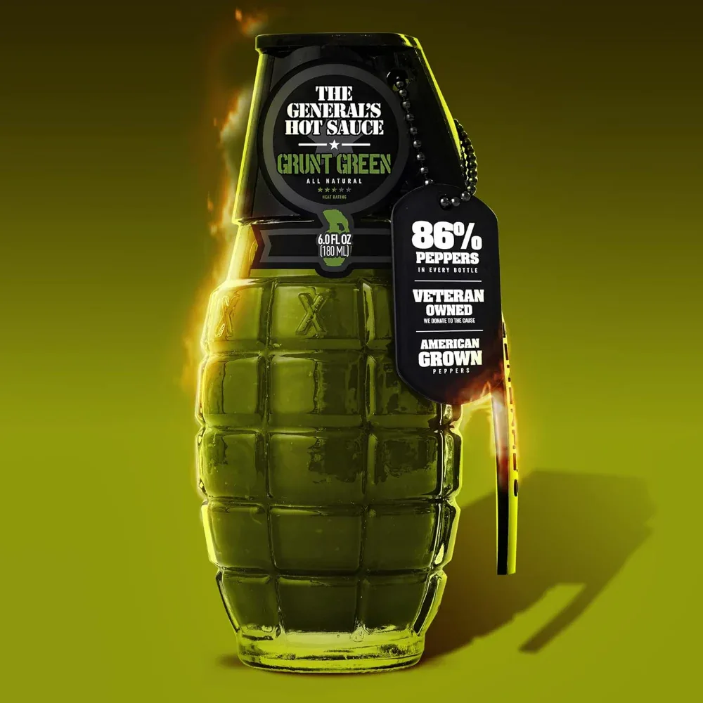 The Generals Hot Sauce Grenade - Grunt Green Cayenne 180ml (6oz) - Image 3