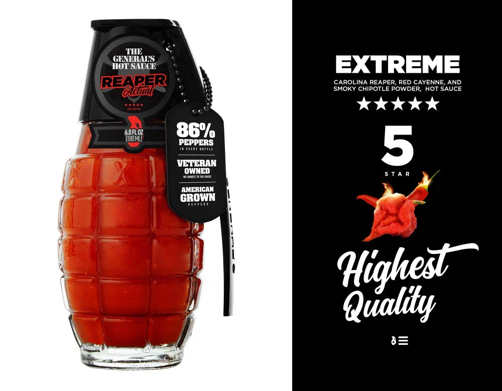 The Generals Hot Sauce Grenade - Reaper Actual Hot Sauce 180ml (6oz) - Image 2