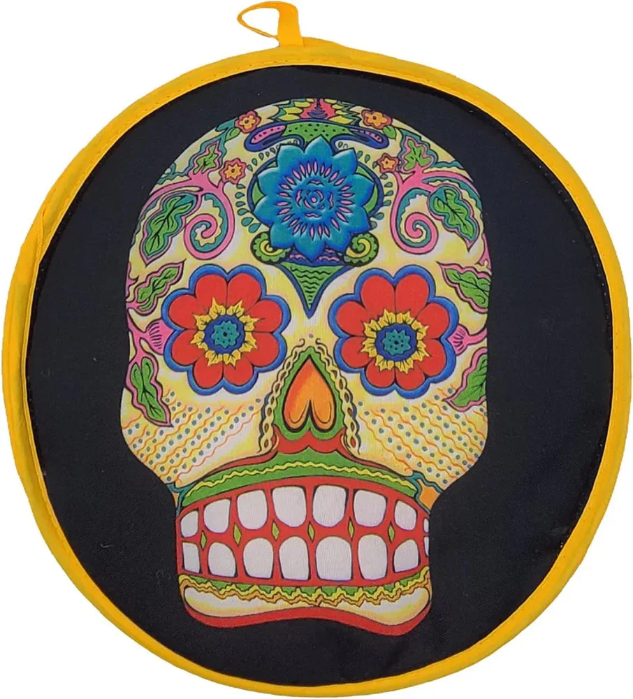 Tortilla Warmer - Day of the Dead Colourful Skull on Black