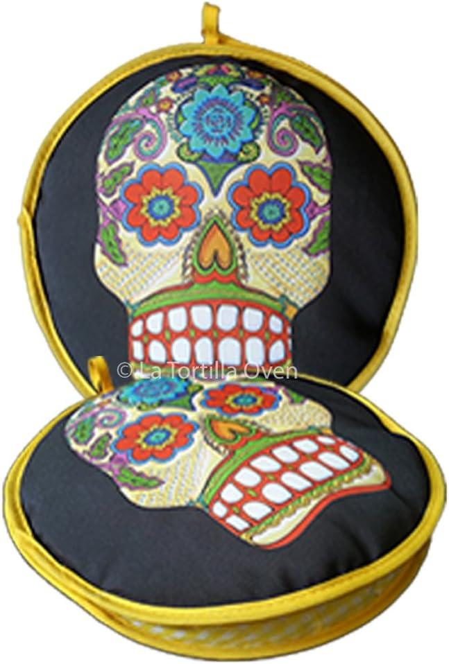Tortilla Warmer - Day of the Dead Colourful Skull on Black - Image 2