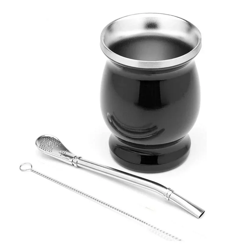 Yerba Mate Stainless Steel Gourd Kit - incl Bombilla Straw and Brush - Image 3