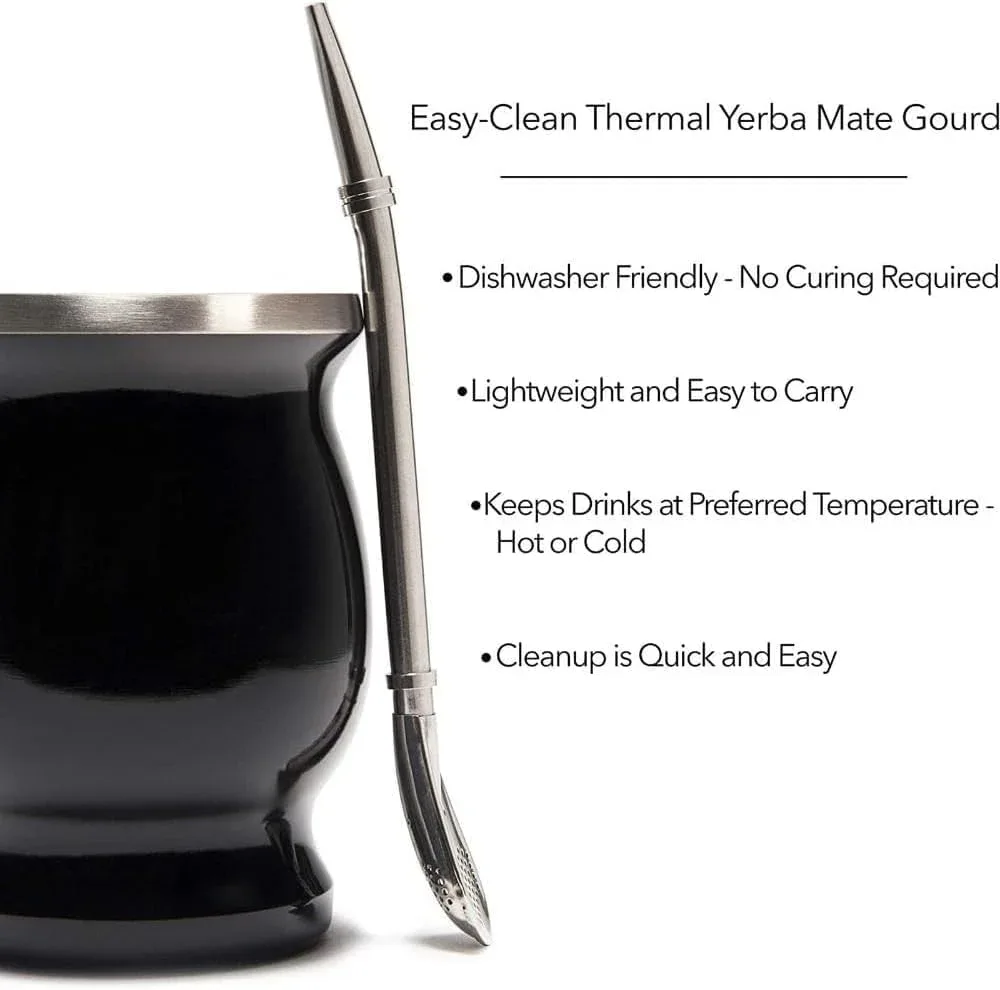 Yerba Mate Stainless Steel Gourd Kit - incl Bombilla Straw and Brush - Image 4